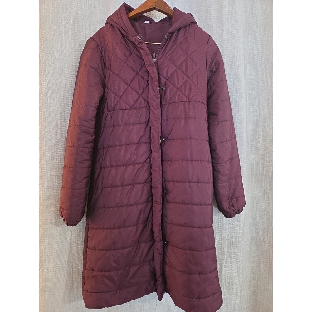 Fabletics Lucca Puffer Long Jacket Maroon Size Small